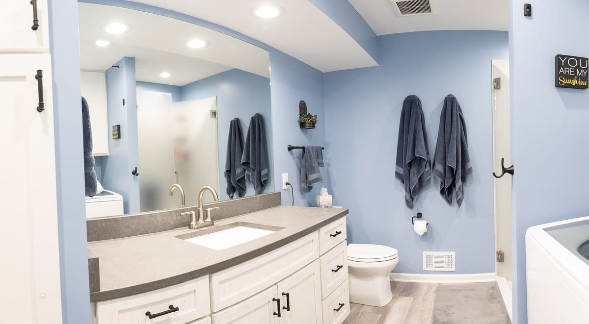 Double vanity with walk-in shower